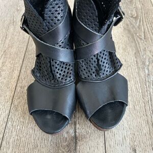 Free People Black Peep-Toe Strappy Heels